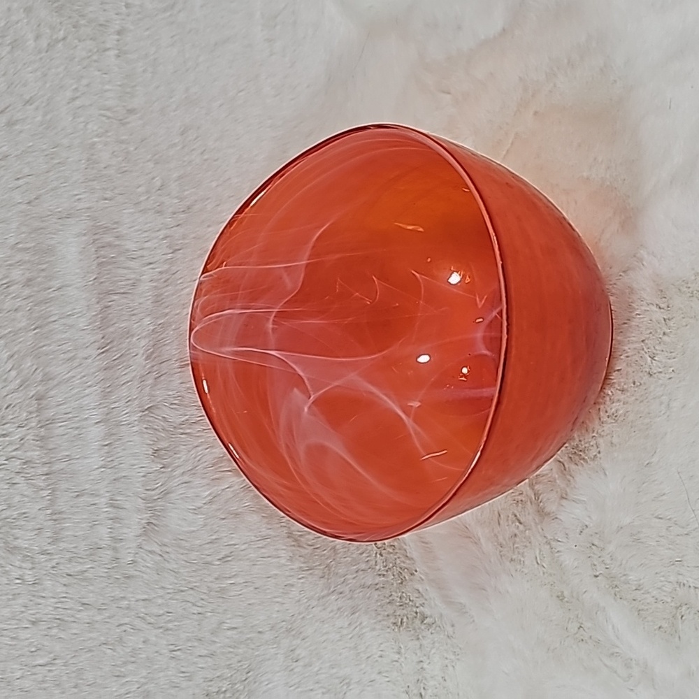 Red/Orange Slanted Beautiful Glass Art Bowl 7" x 6"